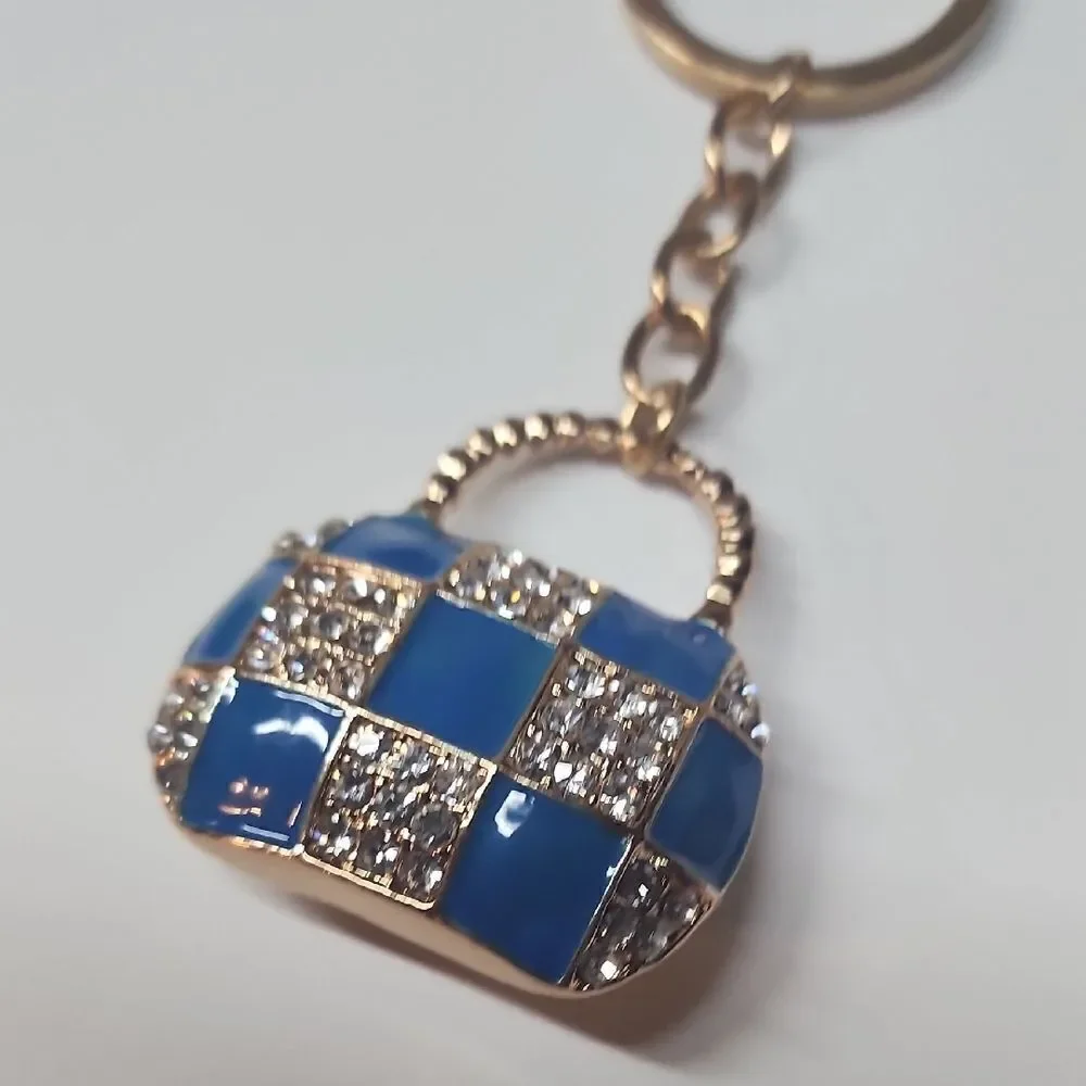 Blue and Gold Checkered Keychain